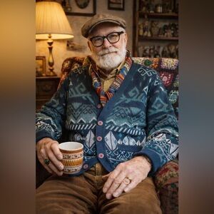 Vintage 80s Cooper Monsieur Mens Cardigan Sz S M Green Eclectic Grandpa Sweater